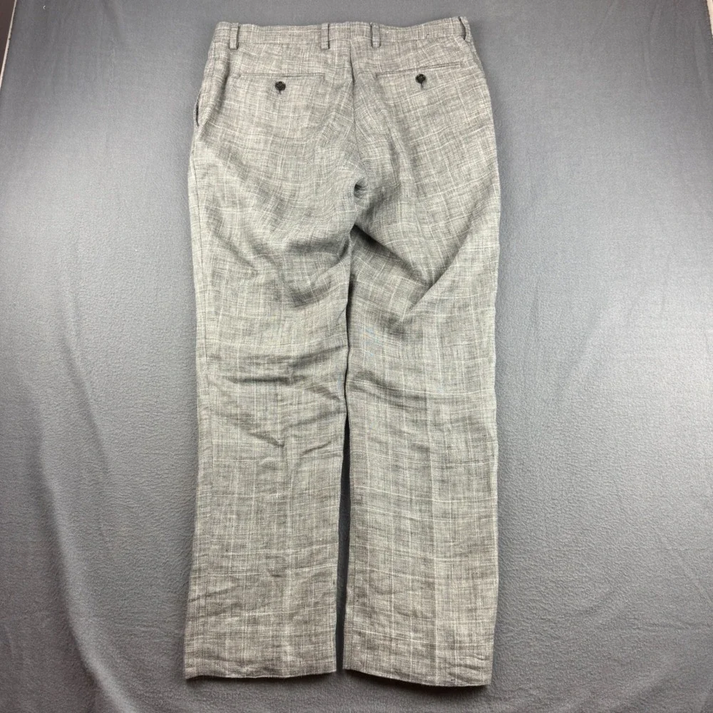 Banana Republic Pants Mens 32x30 (Fits 34) Gray Slim Fit 100% Linen Plaid Dress